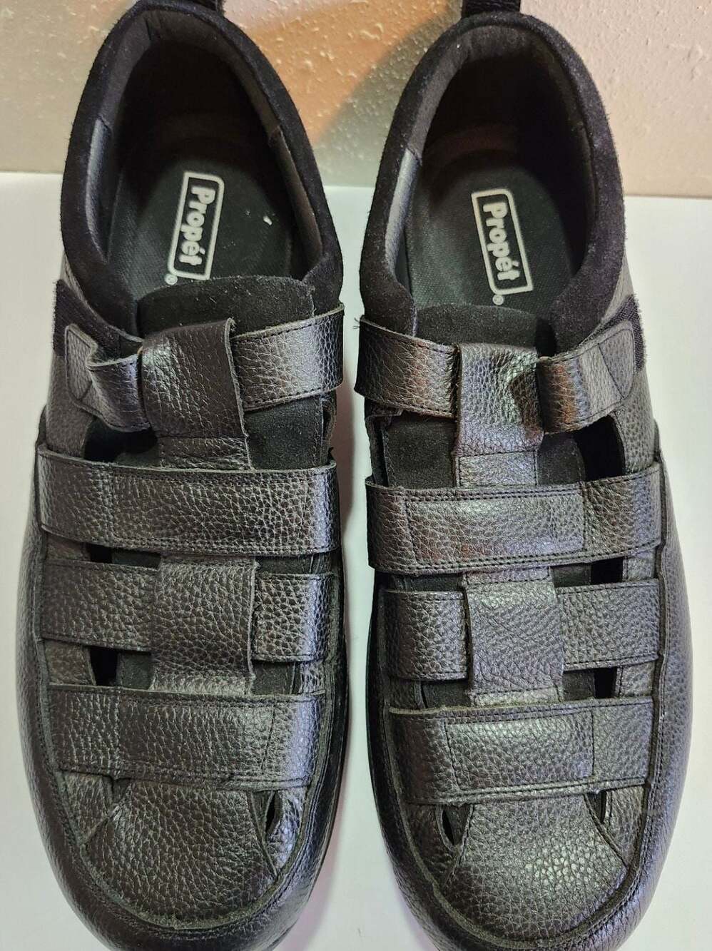 Propét Prescott Black Leather Fisherman Sandal MSA023L Men's Size 17 Medium